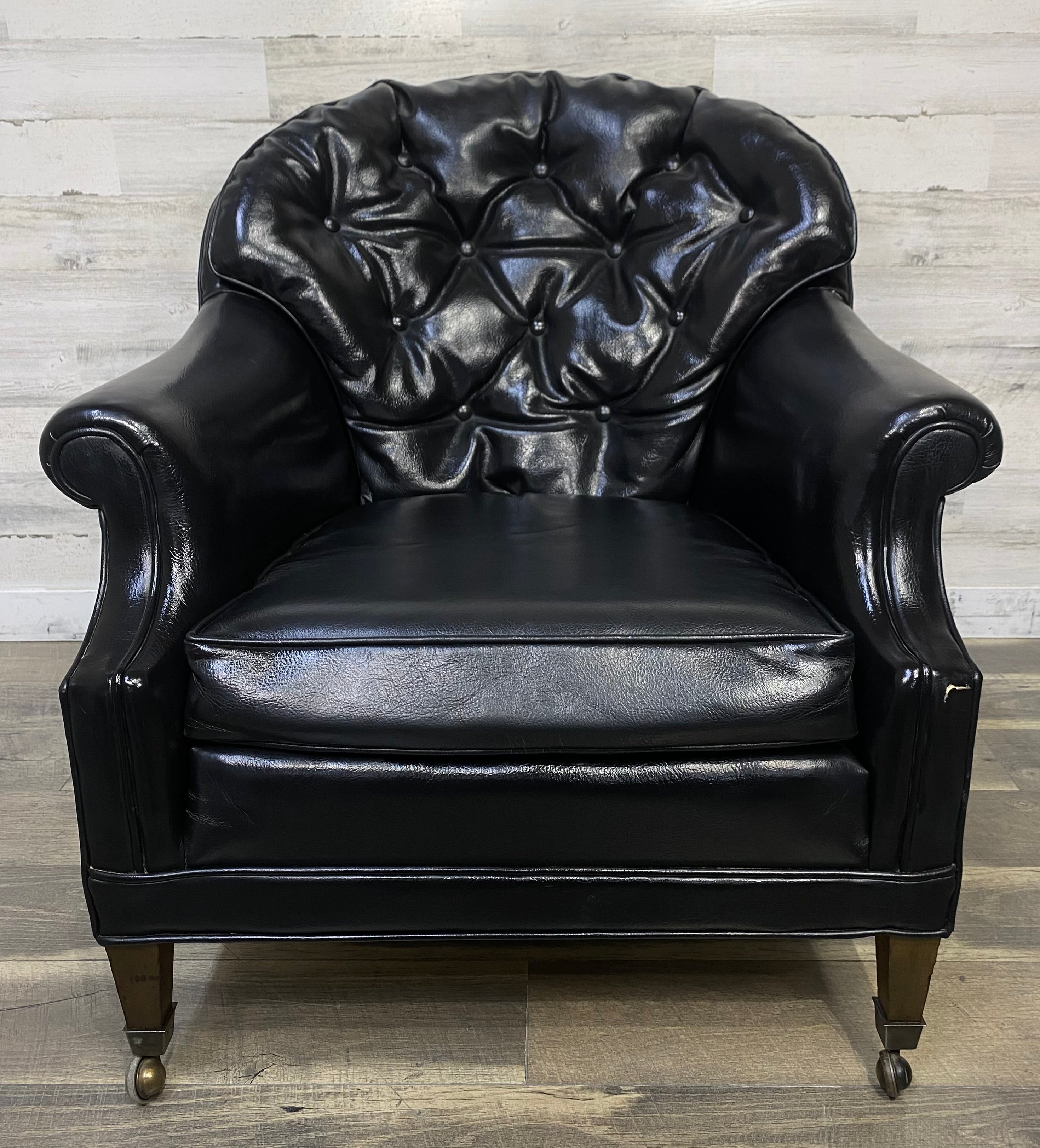 Mid Century Black Tufted Chair & Ottoman