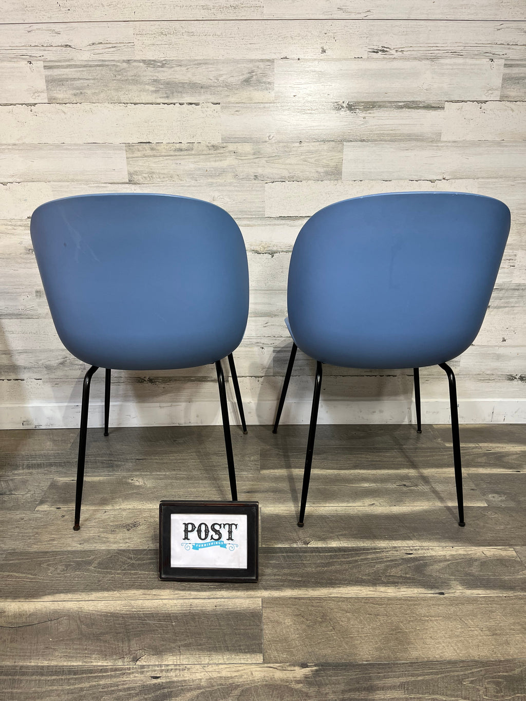 Set Of Two Blue Modern Beetle Chairs